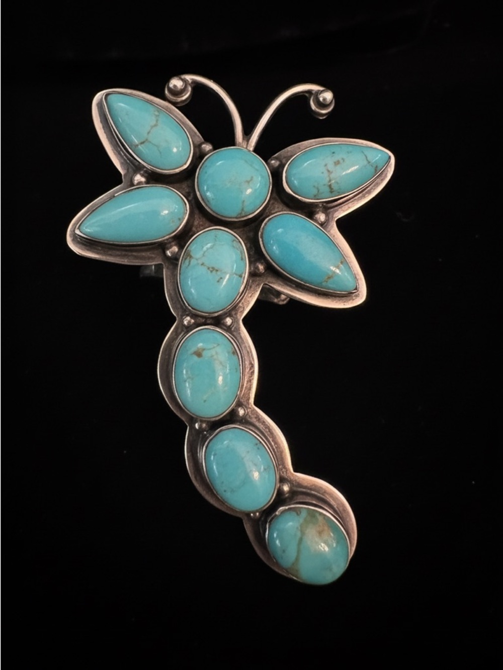 Genuine Kingman Turquoise dragonfly, sterling silver statement ring‎ WOW